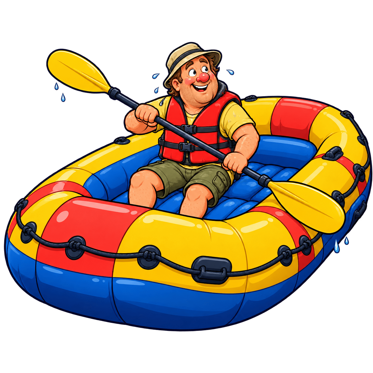 Gary, a cartoon helmsman in a bucket hat and life jacket, paddling with a kayak paddle